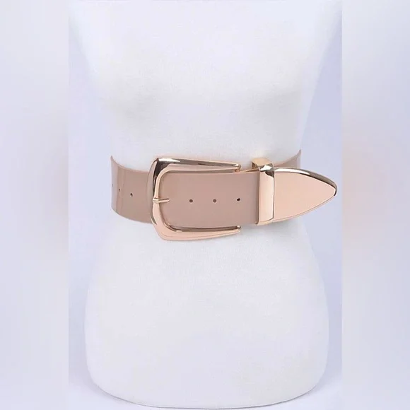 Plus Size Gold Metal Elastic Adjustable Statement Belt - Picture 3 of 12
